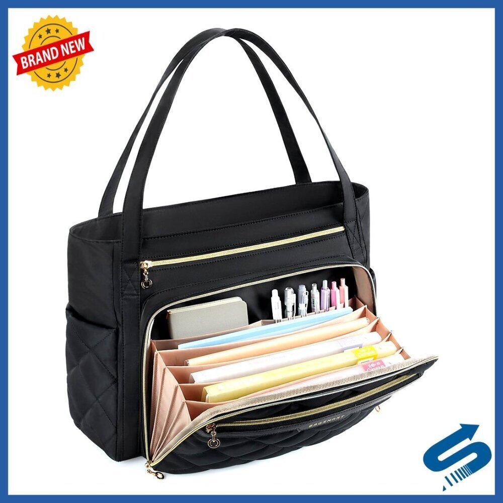 15.6in Quilted Laptop Tote with Insulated Pocket, Teacher Nurse Bag